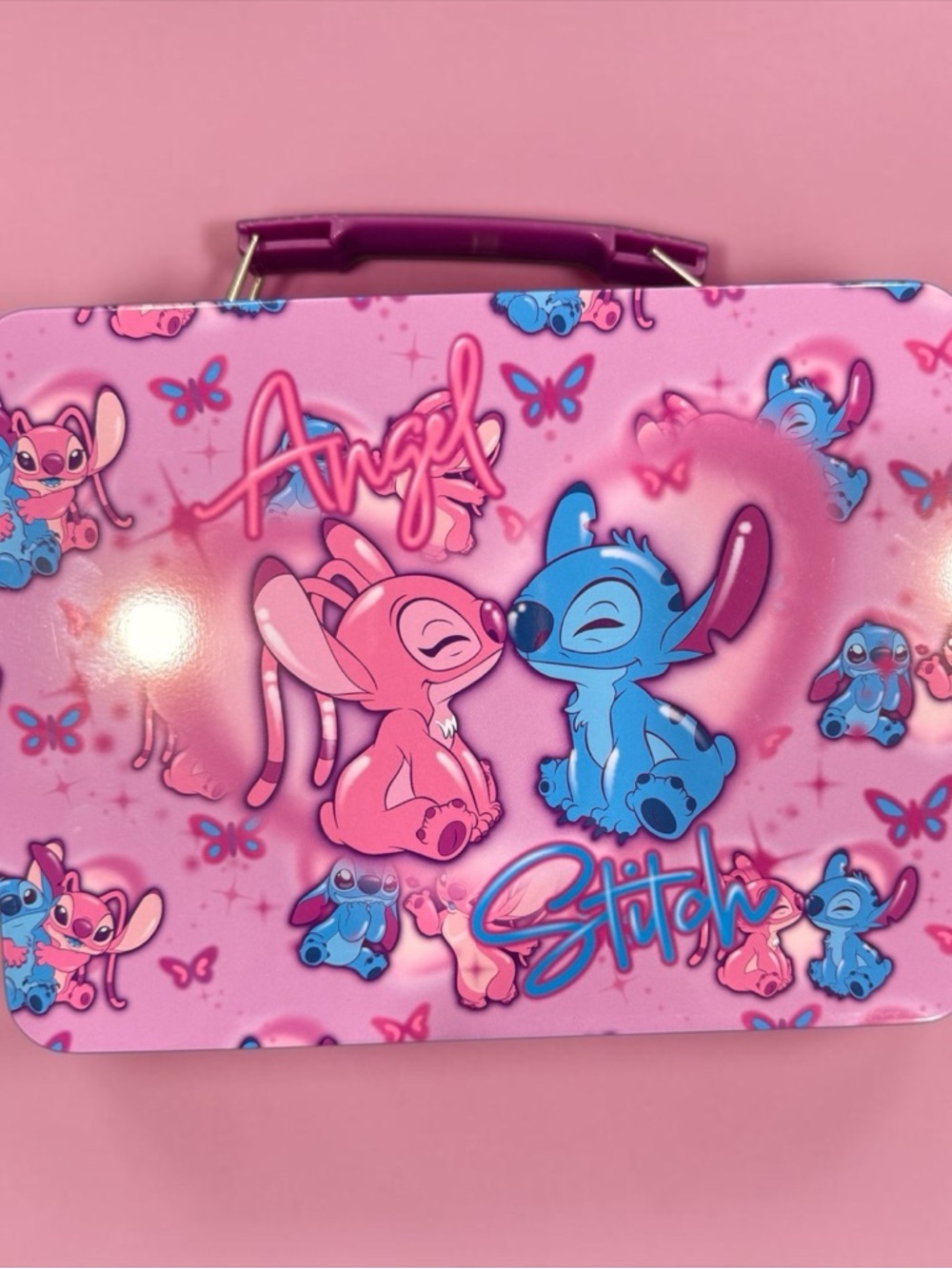 Disney Angel & Stitch Pink and Blue Metal Tote